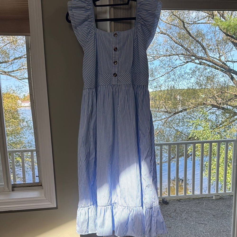Blue and White Striped Dress